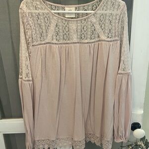 Knox Rose Lace Trim, yoke, sleeve Blouse - Light Pink XL